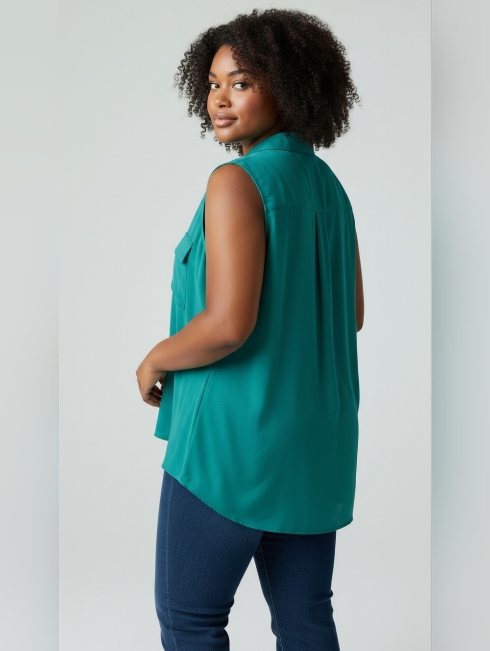 Equipment Signature Teal Sleeveless Button-Down SILK Blouse Misses Size Large